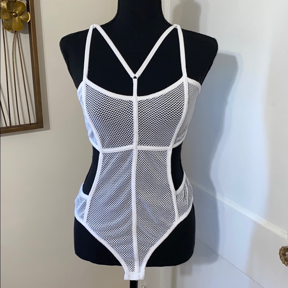 White mesh fishnet bodysuit size L